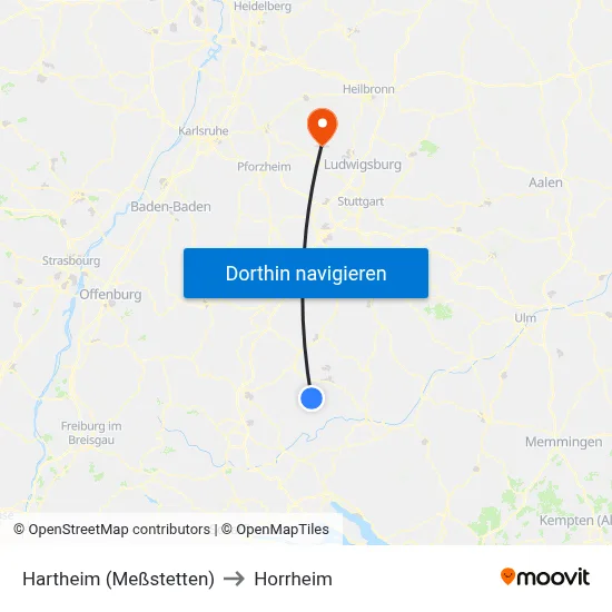 Hartheim (Meßstetten) to Horrheim map