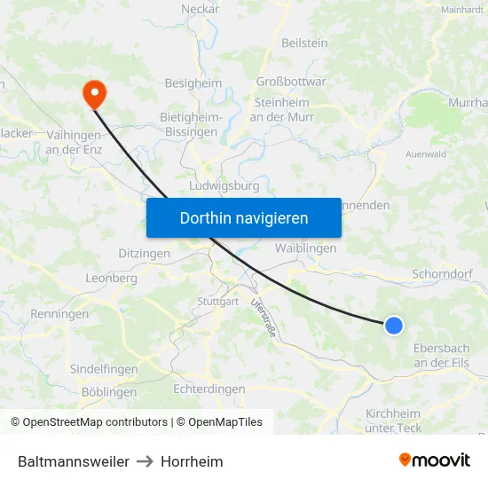 Baltmannsweiler to Horrheim map