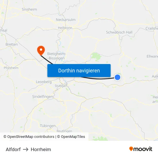 Alfdorf to Horrheim map