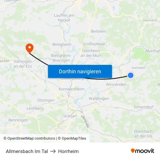 Allmersbach Im Tal to Horrheim map