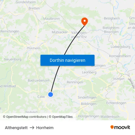 Althengstett to Horrheim map