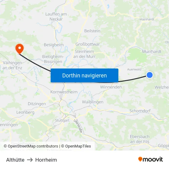 Althütte to Horrheim map