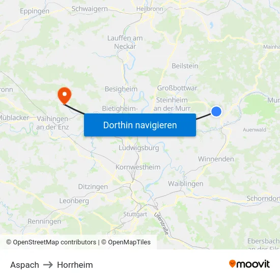 Aspach to Horrheim map