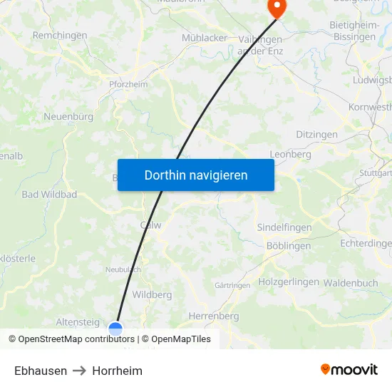 Ebhausen to Horrheim map