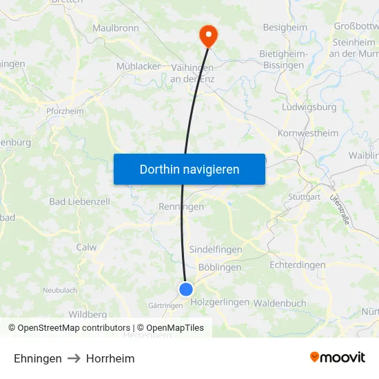Ehningen to Horrheim map