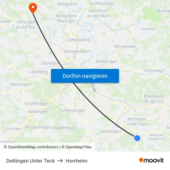 Dettingen Unter Teck to Horrheim map