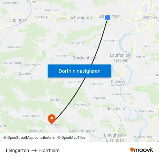 Leingarten to Horrheim map