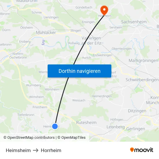 Heimsheim to Horrheim map