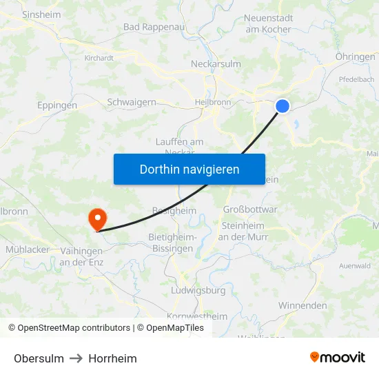 Obersulm to Horrheim map