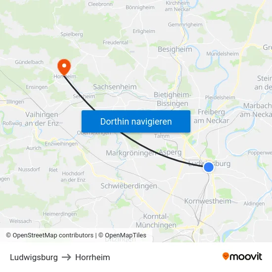 Ludwigsburg to Horrheim map