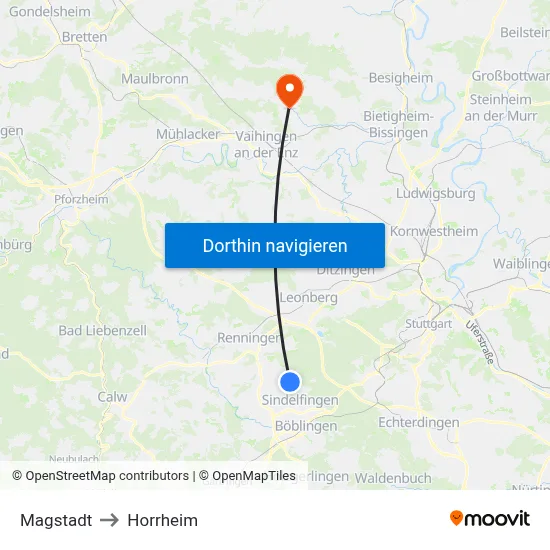 Magstadt to Horrheim map