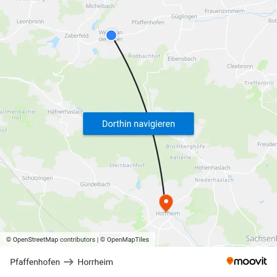 Pfaffenhofen to Horrheim map
