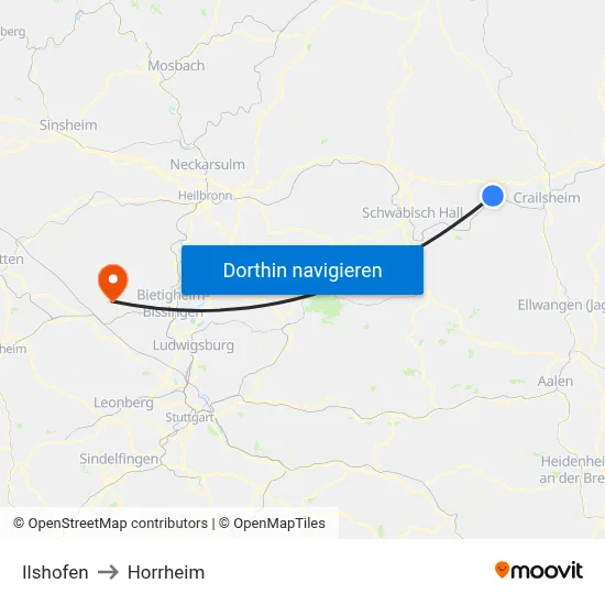 Ilshofen to Horrheim map