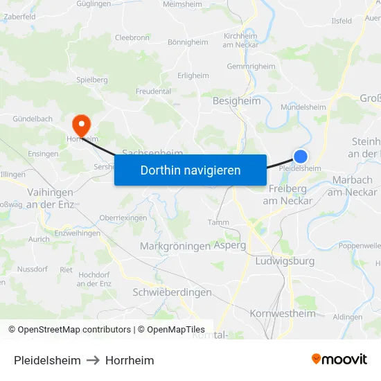 Pleidelsheim to Horrheim map