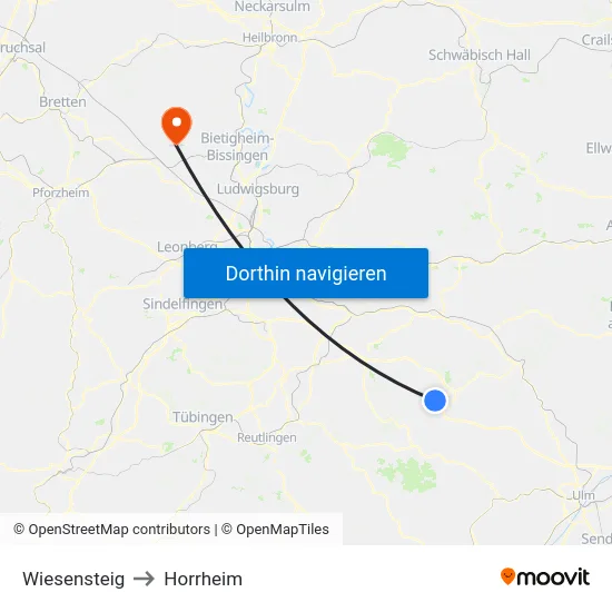 Wiesensteig to Horrheim map