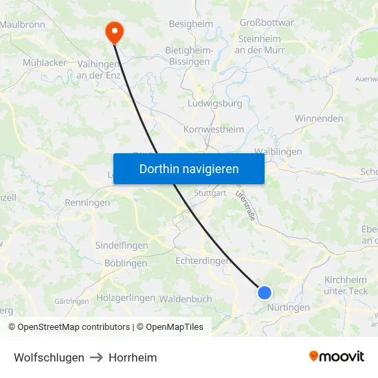 Wolfschlugen to Horrheim map