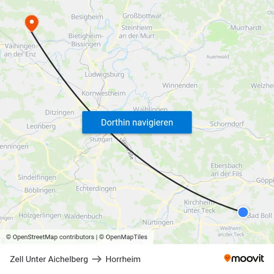 Zell Unter Aichelberg to Horrheim map