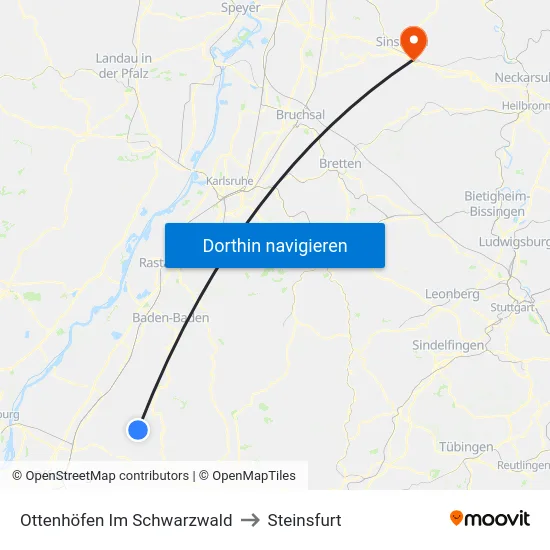 Ottenhöfen Im Schwarzwald to Steinsfurt map