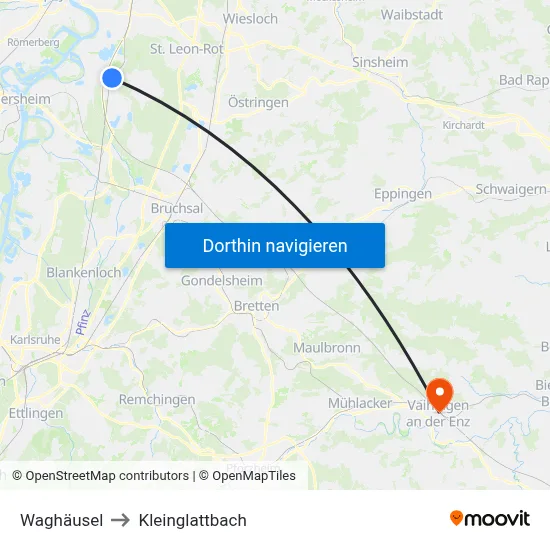 Waghäusel to Kleinglattbach map