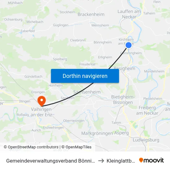 Gemeindeverwaltungsverband Bönnigheim to Kleinglattbach map