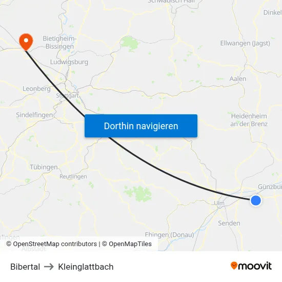 Bibertal to Kleinglattbach map