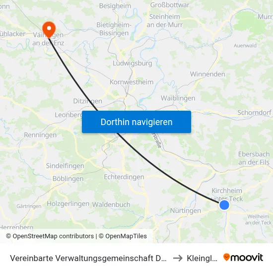 Vereinbarte Verwaltungsgemeinschaft Der Stadt Kirchheim Unter Teck to Kleinglattbach map