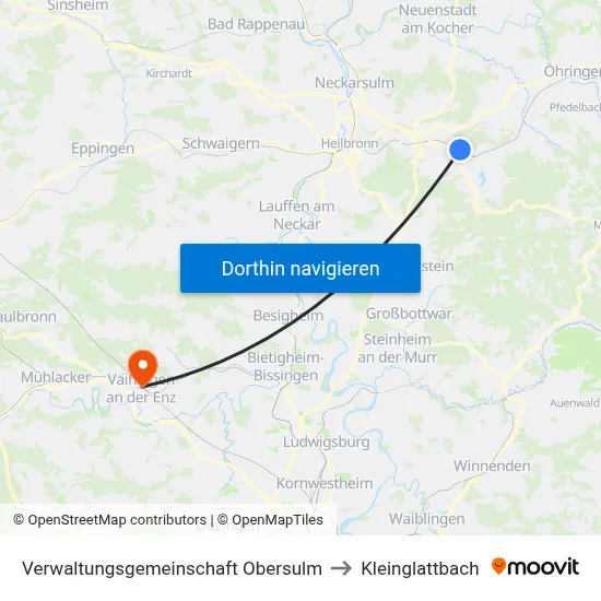 Verwaltungsgemeinschaft Obersulm to Kleinglattbach map