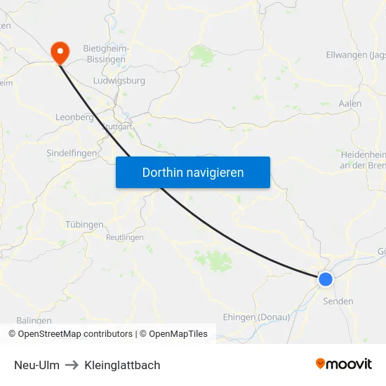 Neu-Ulm to Kleinglattbach map