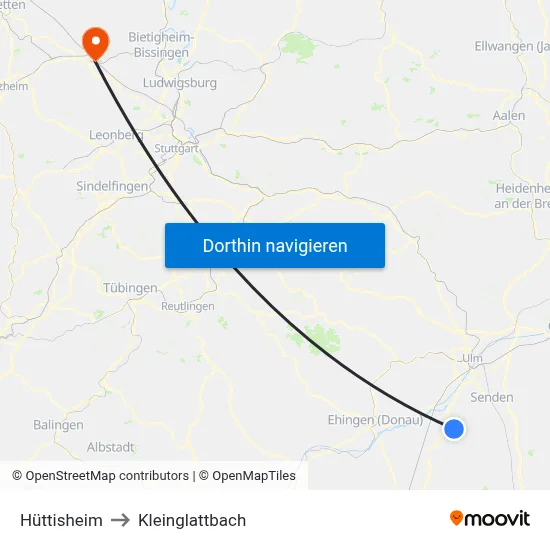 Hüttisheim to Kleinglattbach map