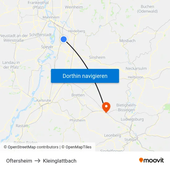 Oftersheim to Kleinglattbach map