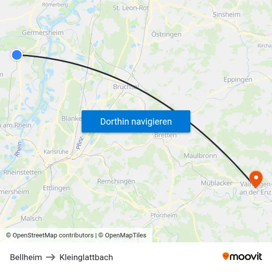 Bellheim to Kleinglattbach map