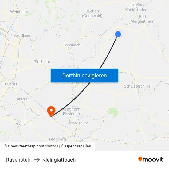 Ravenstein to Kleinglattbach map