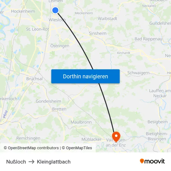 Nußloch to Kleinglattbach map