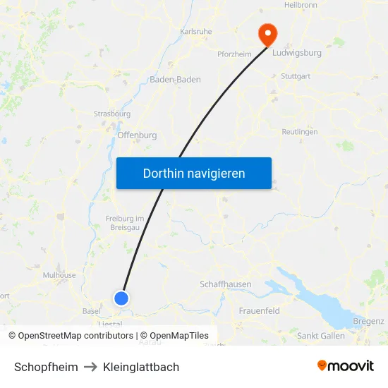 Schopfheim to Kleinglattbach map