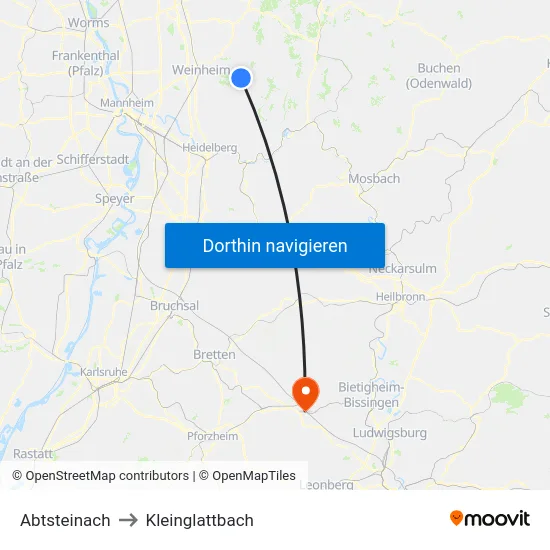 Abtsteinach to Kleinglattbach map