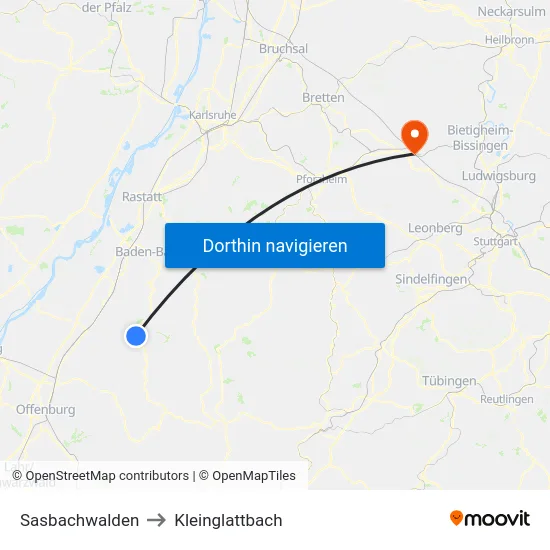 Sasbachwalden to Kleinglattbach map