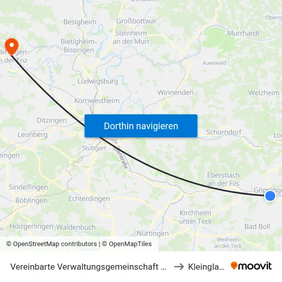 Vereinbarte Verwaltungsgemeinschaft Der Stadt Göppingen to Kleinglattbach map