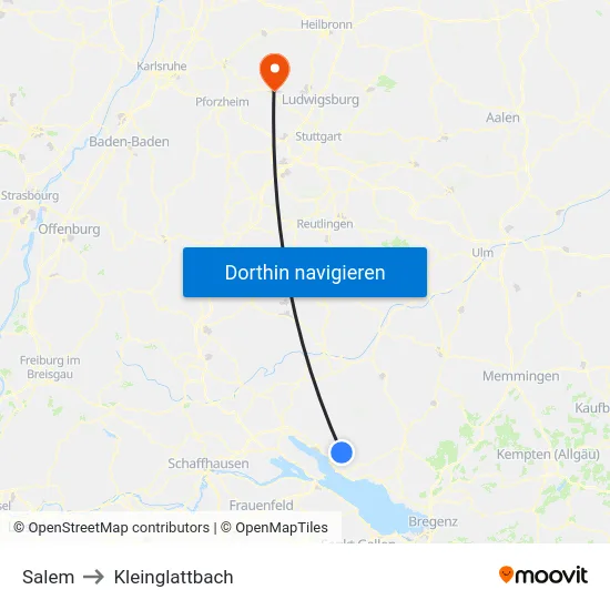 Salem to Kleinglattbach map