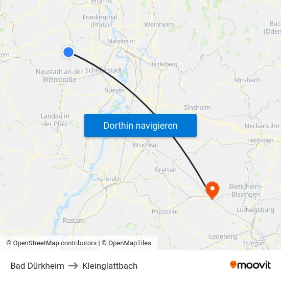 Bad Dürkheim to Kleinglattbach map