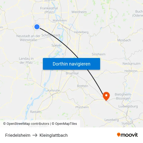 Friedelsheim to Kleinglattbach map
