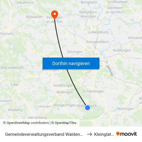 Gemeindeverwaltungsverband Waldenbuch/Steinenbronn to Kleinglattbach map