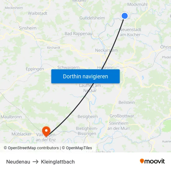 Neudenau to Kleinglattbach map