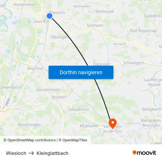 Wiesloch to Kleinglattbach map