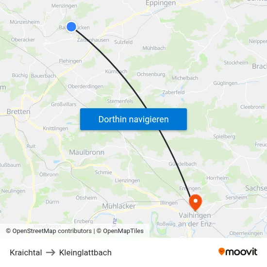 Kraichtal to Kleinglattbach map