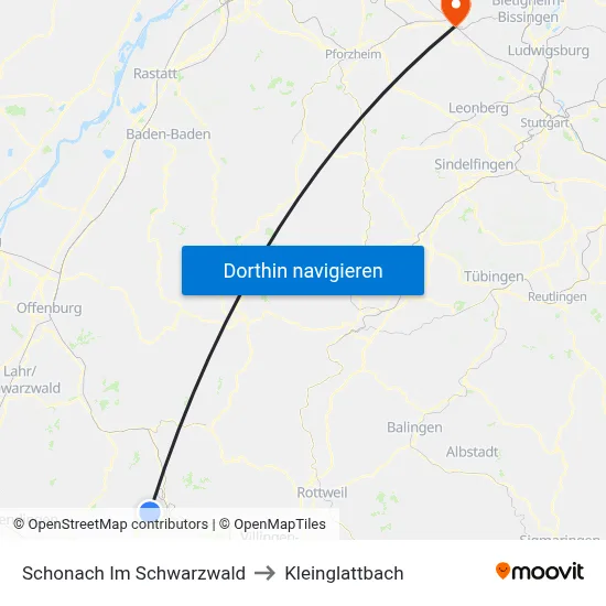 Schonach Im Schwarzwald to Kleinglattbach map
