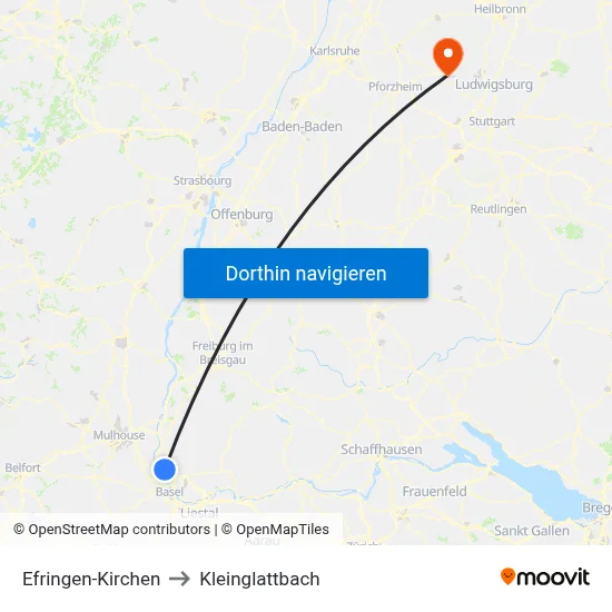 Efringen-Kirchen to Kleinglattbach map