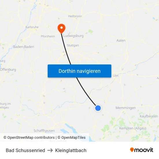 Bad Schussenried to Kleinglattbach map