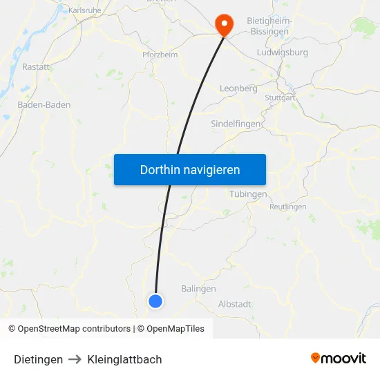 Dietingen to Kleinglattbach map