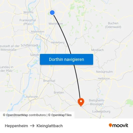 Heppenheim to Kleinglattbach map