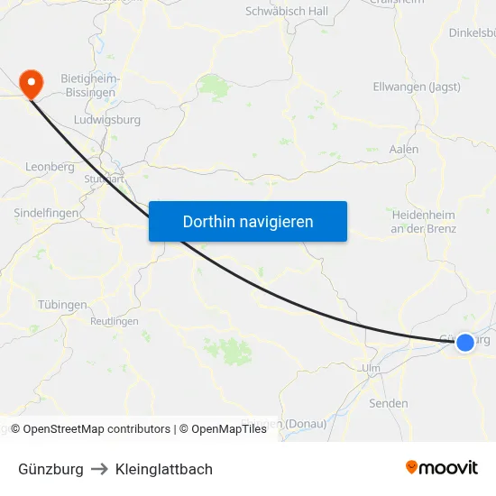 Günzburg to Kleinglattbach map